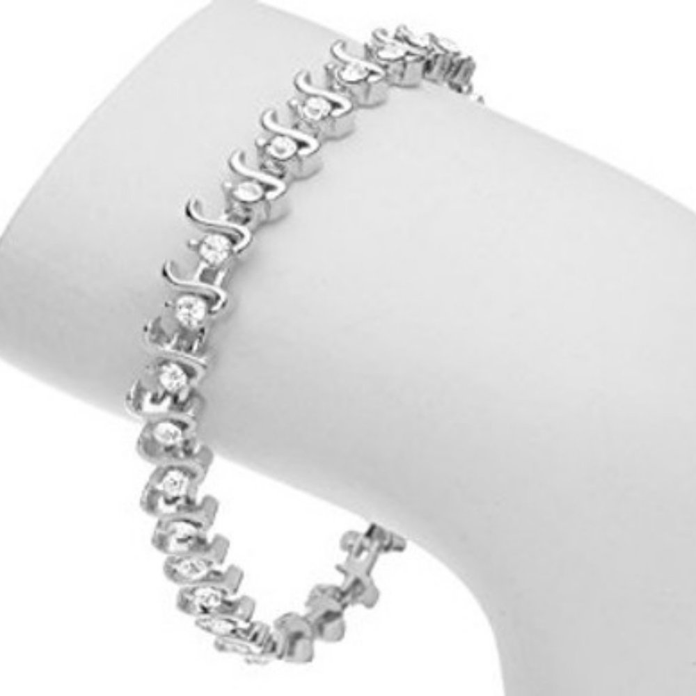 Tennis Bracelet S style made with Swarovski Crystals Sterling Silver overlay